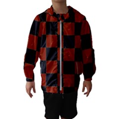 Red And Black Checkered Grunge  Kids  Hooded Windbreaker by SpinnyChairDesigns