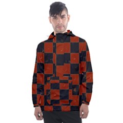 Red And Black Checkered Grunge  Men s Front Pocket Pullover Windbreaker by SpinnyChairDesigns