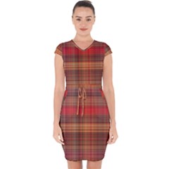 Madras Plaid Fall Colors Capsleeve Drawstring Dress  by SpinnyChairDesigns