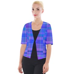 Madras Plaid Blue Purple Cropped Button Cardigan by SpinnyChairDesigns