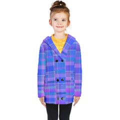 Madras Plaid Blue Purple Kids  Double Breasted Button Coat by SpinnyChairDesigns