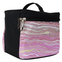 Pink Abstract Stripes Make Up Travel Bag (small) by SpinnyChairDesigns