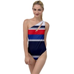 Casual Uniform Stripes To One Side Swimsuit by tmsartbazaar