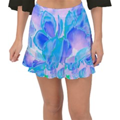 Ciclamen Flowers Blue Fishtail Mini Chiffon Skirt