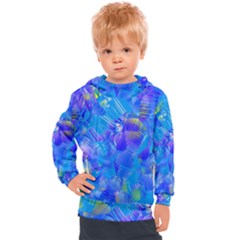 Blue Abstract Floral Paint Brush Strokes Kids  Hooded Pullover by SpinnyChairDesigns