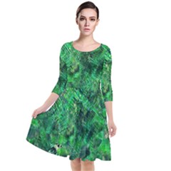 Jungle Green Abstract Art Quarter Sleeve Waist Band Dress by SpinnyChairDesigns