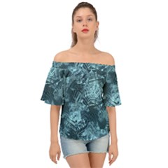 Teal Turquoise Abstract Art Off Shoulder Short Sleeve Top by SpinnyChairDesigns