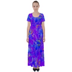 Fuchsia Magenta Abstract Art High Waist Short Sleeve Maxi Dress by SpinnyChairDesigns