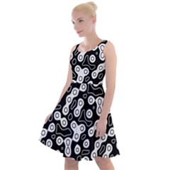 Black And White Abstract Art Knee Length Skater Dress by SpinnyChairDesigns