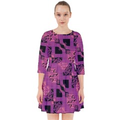 Fuchsia Black Abstract Checkered Stripes  Smock Dress by SpinnyChairDesigns