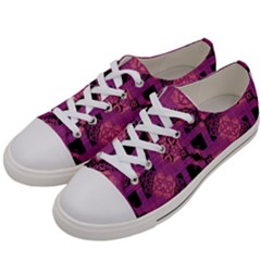 Fuchsia Black Abstract Checkered Stripes  Women s Low Top Canvas Sneakers by SpinnyChairDesigns