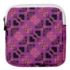 Fuchsia Black Abstract Checkered Stripes  Mini Square Pouch by SpinnyChairDesigns