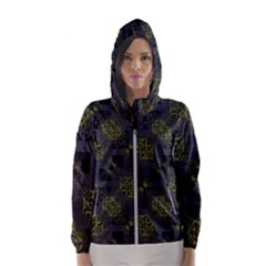 Grey Green Black Abstract Checkered Stripes Women s Hooded Windbreaker by SpinnyChairDesigns
