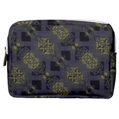 Grey Green Black Abstract Checkered Stripes Make Up Pouch (medium) by SpinnyChairDesigns