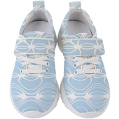 Blue And White Clam Shell Stripes Kids  Velcro Strap Shoes by SpinnyChairDesigns