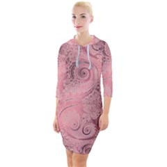 Orchid Pink And Blush Swirls Spirals Quarter Sleeve Hood Bodycon Dress by SpinnyChairDesigns