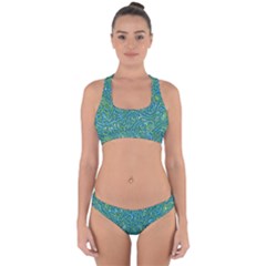 Abstract Blue Green Jungle Paisley Cross Back Hipster Bikini Set by SpinnyChairDesigns