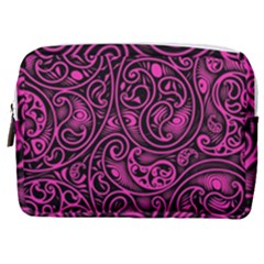 Hot Pink And Black Paisley Swirls Make Up Pouch (medium) by SpinnyChairDesigns