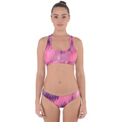 Pink Purple Diamond Pattern Cross Back Hipster Bikini Set by SpinnyChairDesigns