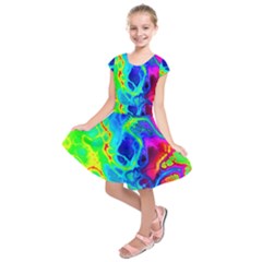 Abstract Art Tie Dye Rainbow Kids  Short Sleeve Dress by SpinnyChairDesigns