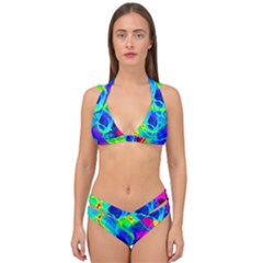 Abstract Art Tie Dye Rainbow Double Strap Halter Bikini Set by SpinnyChairDesigns