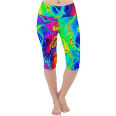 Abstract Art Tie Dye Rainbow Lightweight Velour Cropped Yoga Leggings by SpinnyChairDesigns