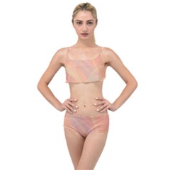 Coral Cream Abstract Art Pattern Layered Top Bikini Set by SpinnyChairDesigns