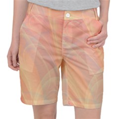 Coral Cream Abstract Art Pattern Pocket Shorts by SpinnyChairDesigns