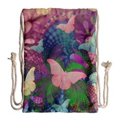 Butterfly Garden Art Drawstring Bag (large) by SpinnyChairDesigns