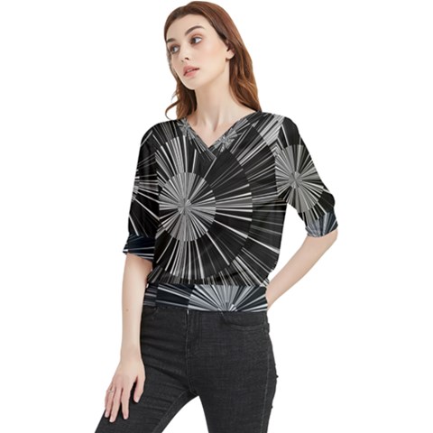 Abstract Black And White Stripes Quarter Sleeve Blouse by SpinnyChairDesigns