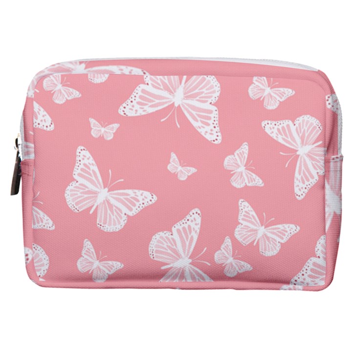 Pink and White Butterflies Make Up Pouch (Medium)
