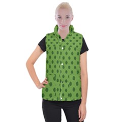 Green Four Leaf Clover Pattern Women s Button Up Vest by SpinnyChairDesigns