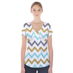 Chevron  Short Sleeve Front Detail Top by Sobalvarro