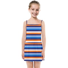 Ocean Blue Stripes Kids  Summer Sun Dress by tmsartbazaar