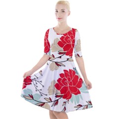 Floral Pattern  Quarter Sleeve A-line Dress by Sobalvarro