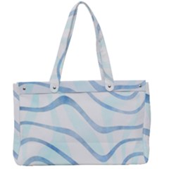 Faded Denim Blue Abstract Stripes On White Canvas Work Bag by SpinnyChairDesigns