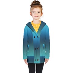 Blue Teal Green Gradient Ombre Colors Kids  Double Breasted Button Coat by SpinnyChairDesigns