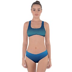Blue Teal Green Gradient Ombre Colors Criss Cross Bikini Set by SpinnyChairDesigns
