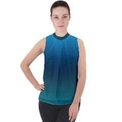 Blue Teal Green Gradient Ombre Colors Mock Neck Chiffon Sleeveless Top by SpinnyChairDesigns