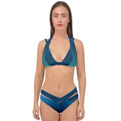 Blue Teal Green Gradient Ombre Colors Double Strap Halter Bikini Set by SpinnyChairDesigns