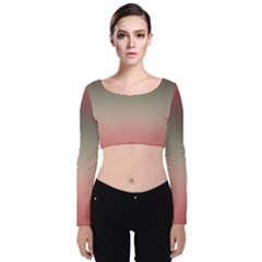 Tea Rose And Sage Gradient Ombre Colors Velvet Long Sleeve Crop Top by SpinnyChairDesigns