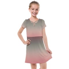 Tea Rose And Sage Gradient Ombre Colors Kids  Cross Web Dress by SpinnyChairDesigns