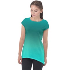Teal Turquoise Green Gradient Ombre Cap Sleeve High Low Top by SpinnyChairDesigns