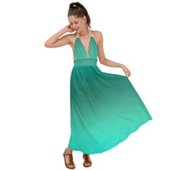 Teal Turquoise Green Gradient Ombre Backless Maxi Beach Dress by SpinnyChairDesigns