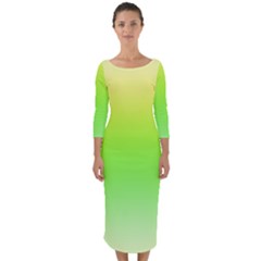 Lemon Yellow And Lime Green Gradient Ombre Color Quarter Sleeve Midi Bodycon Dress by SpinnyChairDesigns