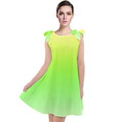 Lemon Yellow And Lime Green Gradient Ombre Color Tie Up Tunic Dress by SpinnyChairDesigns