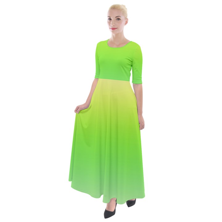 Lemon Yellow and Lime Green Gradient Ombre Color Half Sleeves Maxi Dress