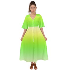Lemon Yellow And Lime Green Gradient Ombre Color Kimono Sleeve Boho Dress by SpinnyChairDesigns