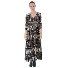 Abstract Black And White Stripes Checkered Pattern Button Up Maxi Dress by SpinnyChairDesigns