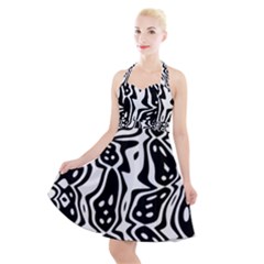 Black And White Abstract Stripe Pattern Halter Party Swing Dress  by SpinnyChairDesigns